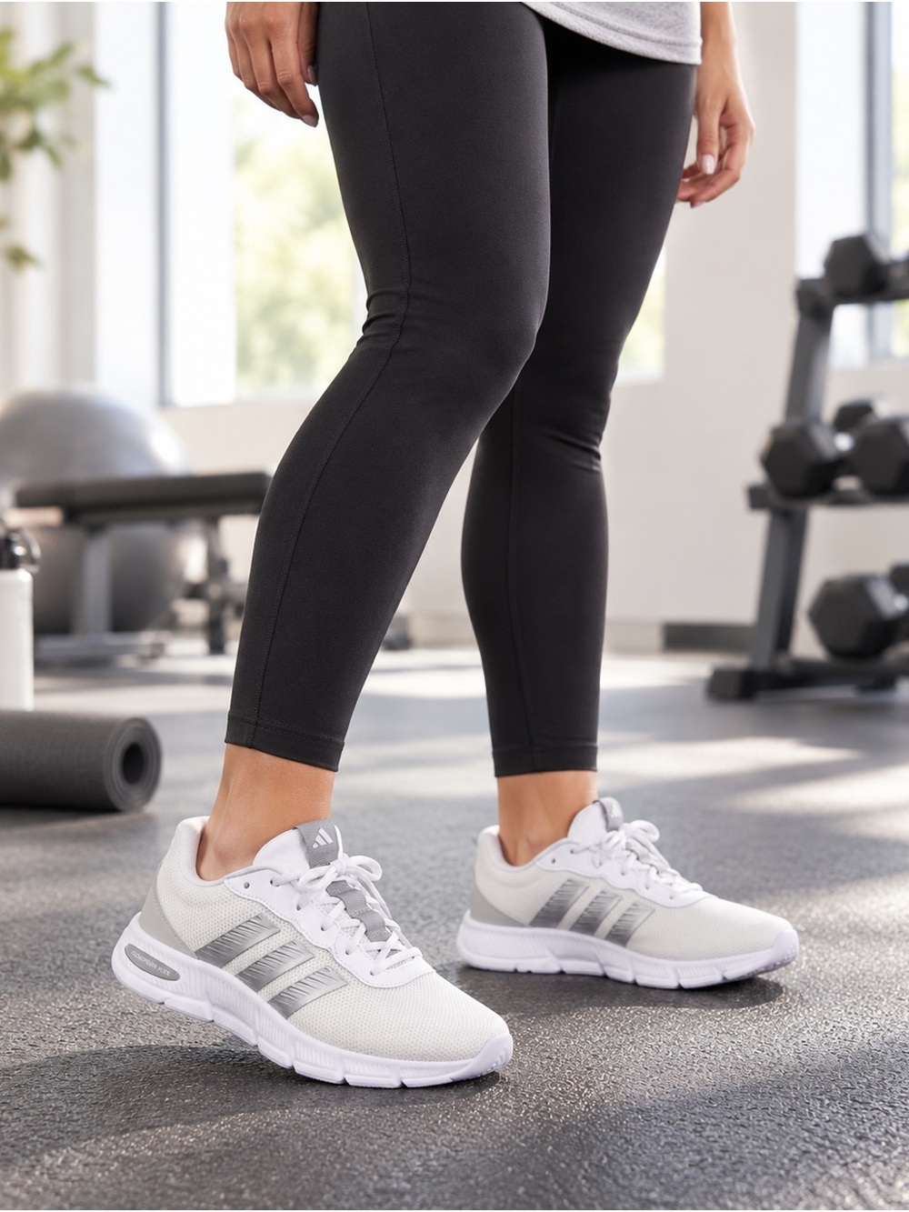Adidas Cloudfoam Flex Women’s Wide-Fit Sneakers White Silver Size 7.5